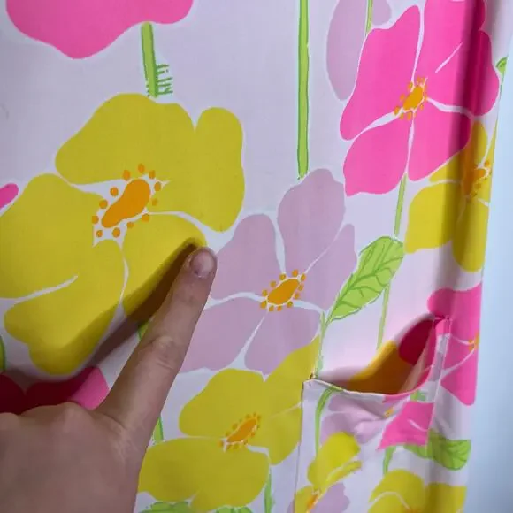 Vintage Lilly Pulitzer Shift Dress Womens Medium Pink Yellow Floral Pockets - Picture 10 of 11